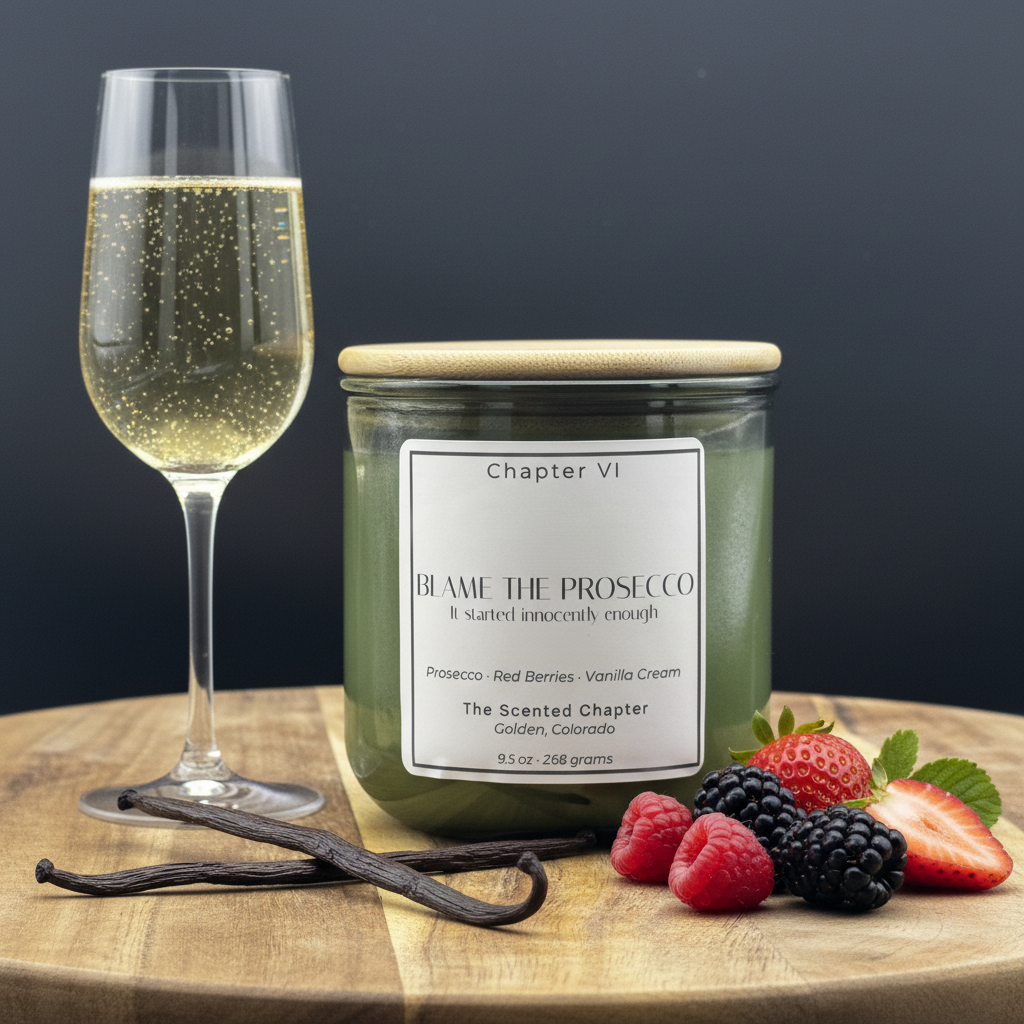 Blame The Prosecco - styled with glass, berries & vanilla
